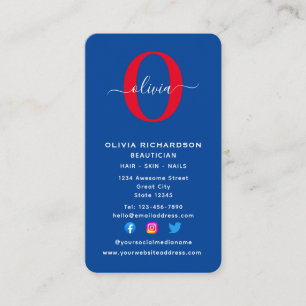 Tarjeta De Visita Nombre del guión del monograma vertical rojo azul