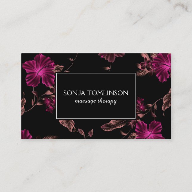 Tarjeta De Visita Nombre elegante del patrón floral negro número 2 (Anverso)