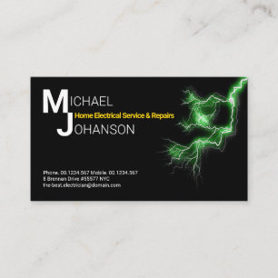 Tarjeta De Visita Nombre elegante Monograma Luz eléctrica verde