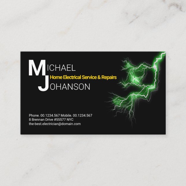 Tarjeta De Visita Nombre elegante Monograma Luz eléctrica verde (Anverso)