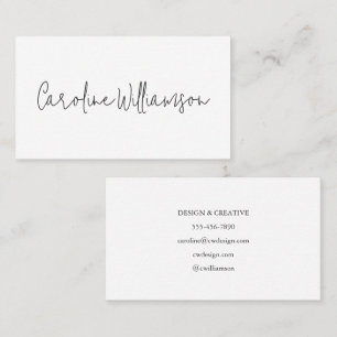 Tarjeta De Visita Nombre Manuscrito Caligrafía Moderna Blanca Simple