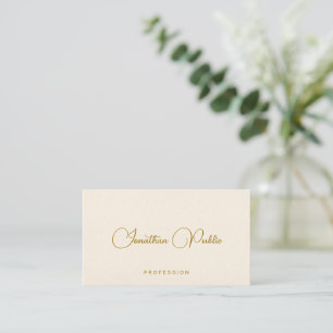 Tarjeta De Visita Nombre Manuscrito Texto Dorado Firma de Lujo Crema