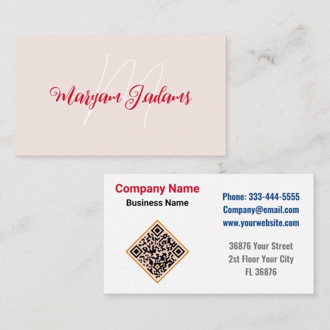 Tarjeta De Visita Nombre moderno de un monograma: rosa Rubor Minimal (Anverso / Reverso)