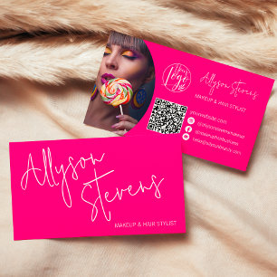 Tarjeta De Visita Nombre moderno negrita guión rosa maquillaje de pe