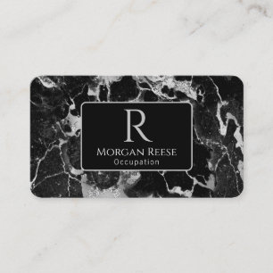 Tarjeta De Visita Nombre/Monograma, código QR, mármol negro/gris Vs2