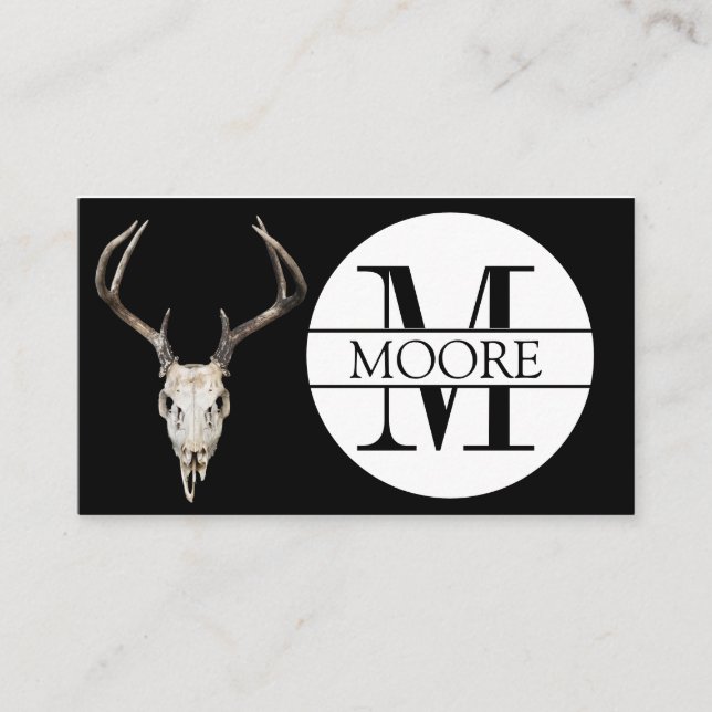 Tarjeta De Visita Nombre Monograma de Personalizable Antler de cráne (Anverso)