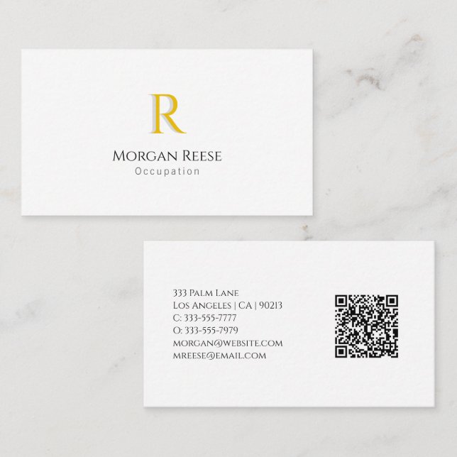 Tarjeta De Visita Nombre, Monograma dorado, cree su código QR (Anverso / Reverso)