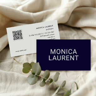 Tarjeta De Visita Nombre negrita QR CÓDIGO LOGO ICONOS SOCIALES NAVY