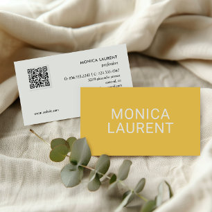 TARJETA DE VISITA NOMBRE NEGRO CÓDIGO QR LOGO ICONOS SOCIALES AMARIL