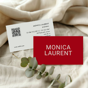 TARJETA DE VISITA NOMBRE NEGRO CÓDIGO QR LOGO ICONOS SOCIALES ROJO