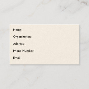 Tarjeta De Visita Nombre: Organización: Dirección: Número de