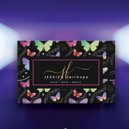 Tarjeta De Visita Nombre personal Elegante Morado Brillante Mariposa