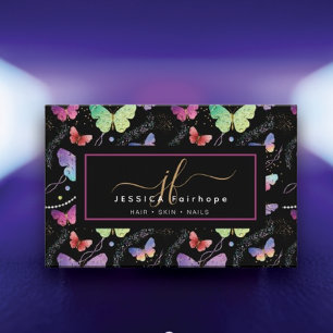 Tarjeta De Visita Nombre personal Elegante Morado Brillante Mariposa