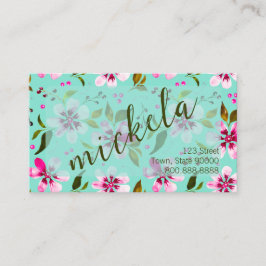 Tarjeta De Visita Nombre personalizado Acuarela floral rosa y acuáti
