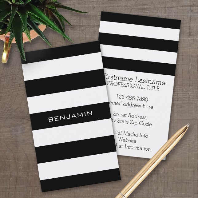 Tarjeta De Visita Nombre personalizado del patrón rayado negro y bla (Custom Business Card Template)