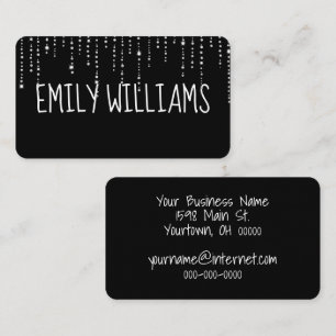 Tarjeta De Visita Nombre personalizado en negro con diamantes