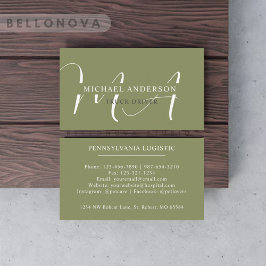 Tarjeta De Visita Nombre personalizado Moss Sage Olive Green Monogra
