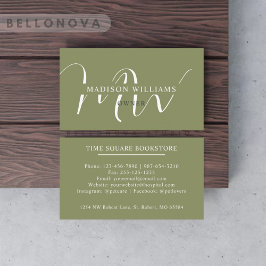 Tarjeta De Visita Nombre personalizado Moss Sage Olive Green Monogra