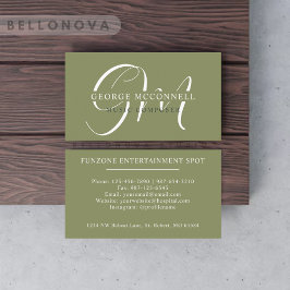 Tarjeta De Visita Nombre personalizado Moss Sage Olive Green Monogra