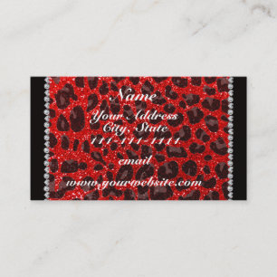 Tarjeta De Visita Nombre personalizado neón rojo purpurina leopardo 