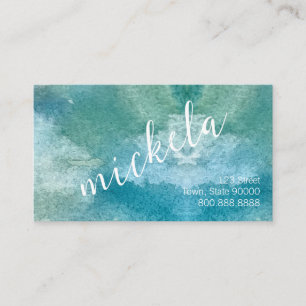 Tarjeta De Visita Nombre personalizado simple color de agua azulverd