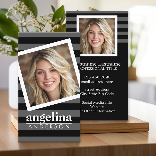 Tarjeta De Visita Nombre personalizado y foto del patrón de rayas gr (Custom Business Cards)