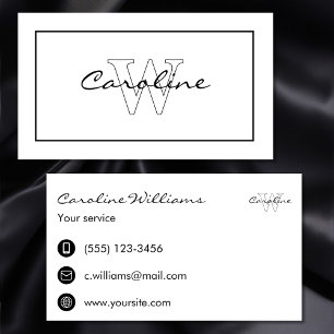 Tarjeta De Visita Nombre simple y elegante monograma rectángulo blan