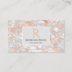 Tarjeta De Visita Nombre y monograma, código QR, mármol gris y rosa