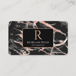 Tarjeta De Visita Nombre y monograma, código QR, mármol negro y rosa