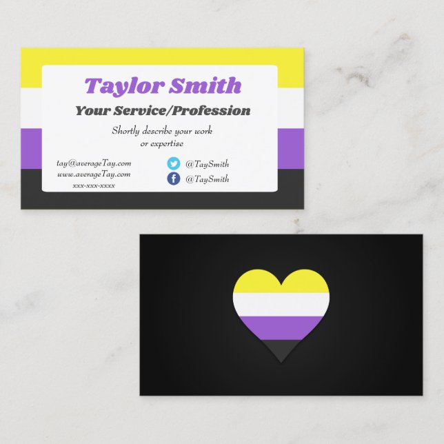 Tarjeta De Visita Non-binary Pride flag / heart Business Card (Anverso / Reverso)