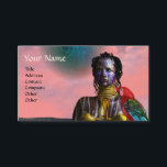 Tarjeta De Visita NORA CYBER WARRIOR Y PARROT Science Fiction<br><div class="desc">Belleza tatuada negra con elegantes joyas doradas con su colorido loro rojo,  bajo el cielo cósmico rosa con planetas azules. Marco artístico de animación de la película de animación de Hyperion World 3d de ciencia ficción .</div>