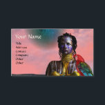 Tarjeta De Visita NORA CYBER WARRIOR Y PARROT Science Fiction<br><div class="desc">Belleza tatuada negra con elegantes joyas doradas con su colorido loro rojo,  bajo el cielo cósmico rosa con planetas azules. Marco artístico de animación de la película de animación de Hyperion World 3d de ciencia ficción .</div>