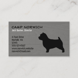 Tarjeta De Visita Norwich Terrier Perro Raza Silhouette Faux Madera