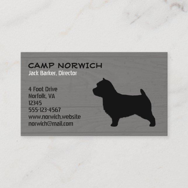 Tarjeta De Visita Norwich Terrier Perro Raza Silhouette Faux Wood (Anverso)