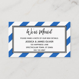 Tarjeta De Visita "Nos hemos movido" franjas diagonales azules y bla
