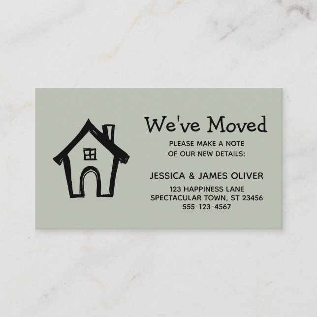 Tarjeta De Visita "Nos hemos mudado" con Little House, Sage Green Ca (Anverso)