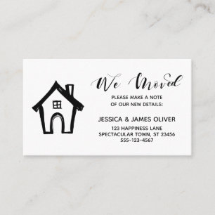 Tarjeta De Visita "Nos mudamos" con Casual Hand Drake House Black Wh
