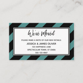 Tarjeta De Visita "Nos Mudamos" Rayas diagonales negras y azul teal
