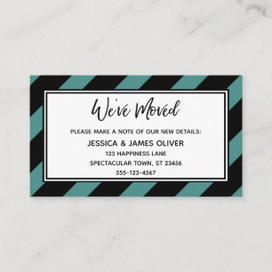Tarjeta De Visita "Nos Mudamos" Rayas diagonales negras y azul teal