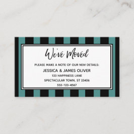 Tarjeta De Visita "Nos Mudamos" Rayas Verticales Negras y Azul Teal