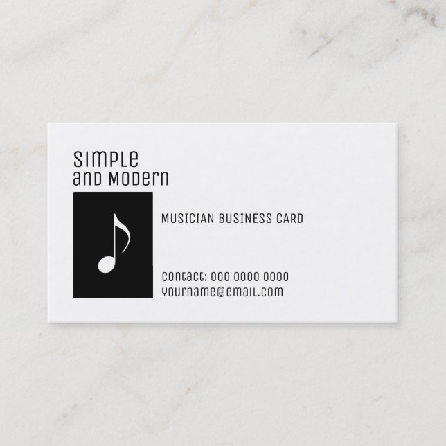 Tarjeta De Visita nota musical elegante en blanco y negro (Anverso)