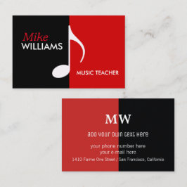 Tarjeta De Visita nota musical sobre el moderno negro y rojo