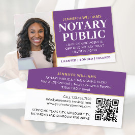 Tarjeta De Visita Nota profesional Foto pública Código QR Púrpura