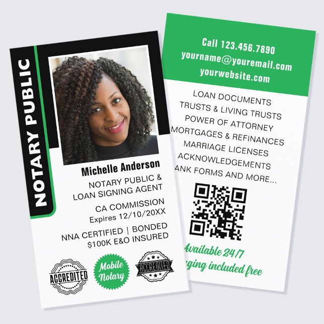 Tarjeta De Visita Notario Agente de firma de préstamos públicos Foto (Subido por el creador)