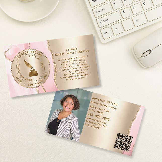 Tarjeta De Visita Notario Agente de firma de préstamos públicos Vola (gold notary stamp)