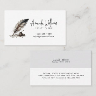 Tarjeta De Visita Notario Agente de firma Vintage Quill Pen Lámina