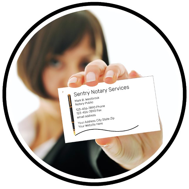 Tarjeta De Visita Notario Clásico Servicios Públicos (Classy Notary Pen Business Cards by CustomBusinessTemplates)