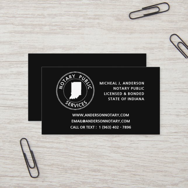 Tarjeta De Visita Notario de Indiana Servicios Públicos (Anverso/Reverso In Situ)