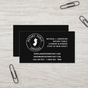 Tarjeta De Visita Notario de Nueva Jersey Servicios Públicos