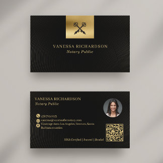 Tarjeta De Visita Notario elegante de bolígrafo cruzado de oro y neg